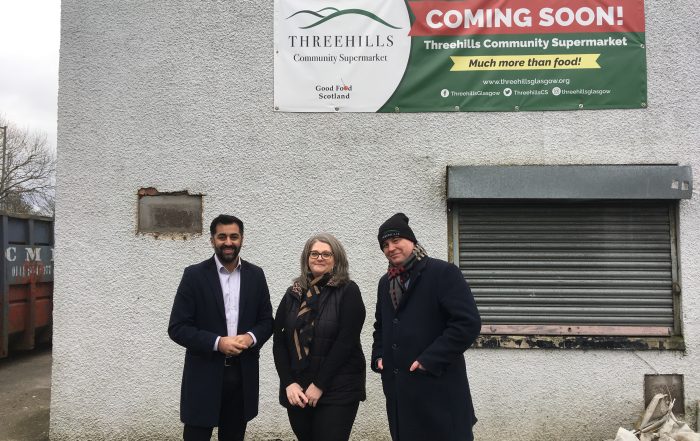 Humza Yousaf MSP with Chris Stephens MP at Threehills Community Supermarket building site
